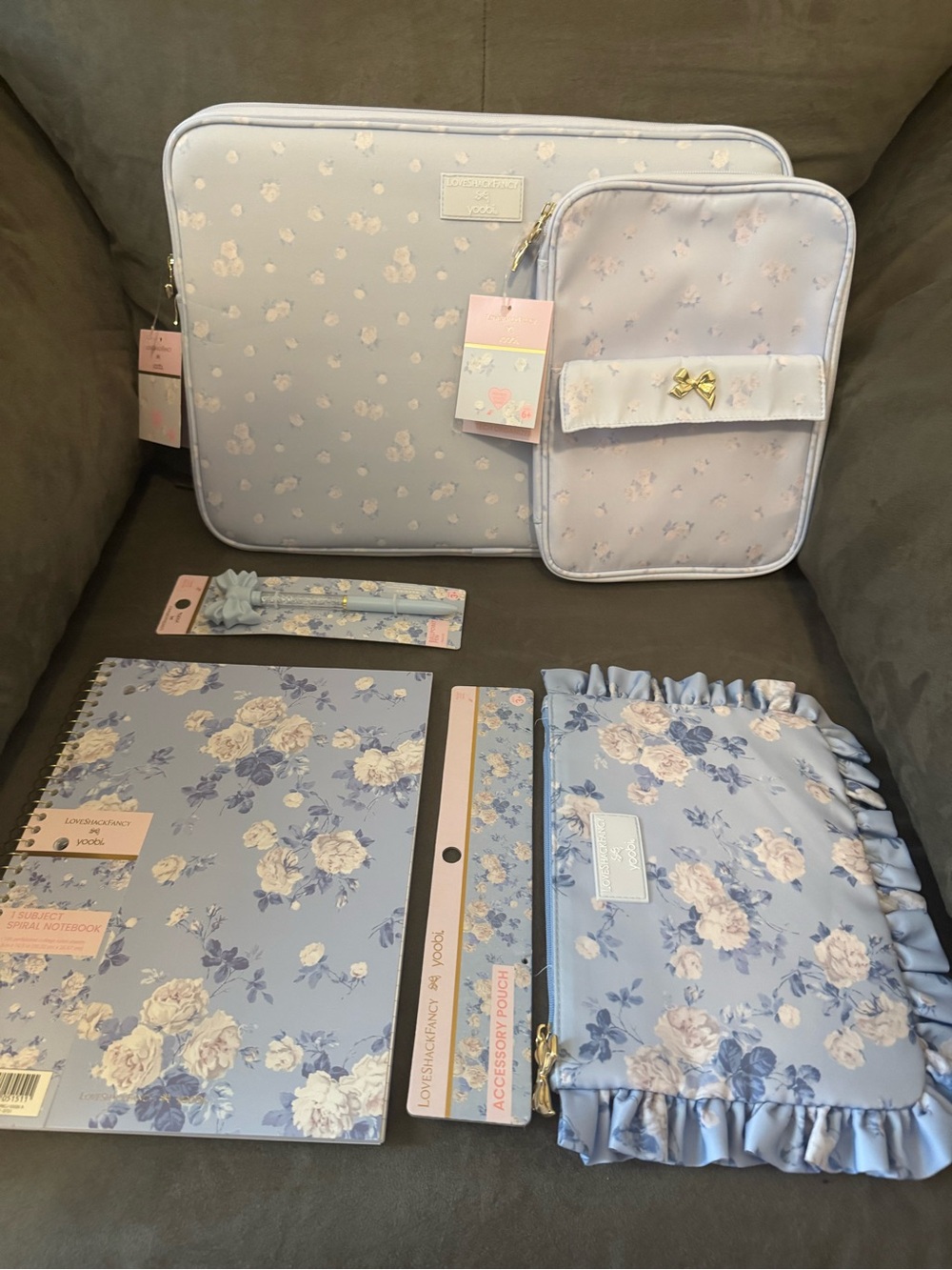 LoveShackFancy X Target Floral Light Blue Laptop Sleeve & Accessory Set
